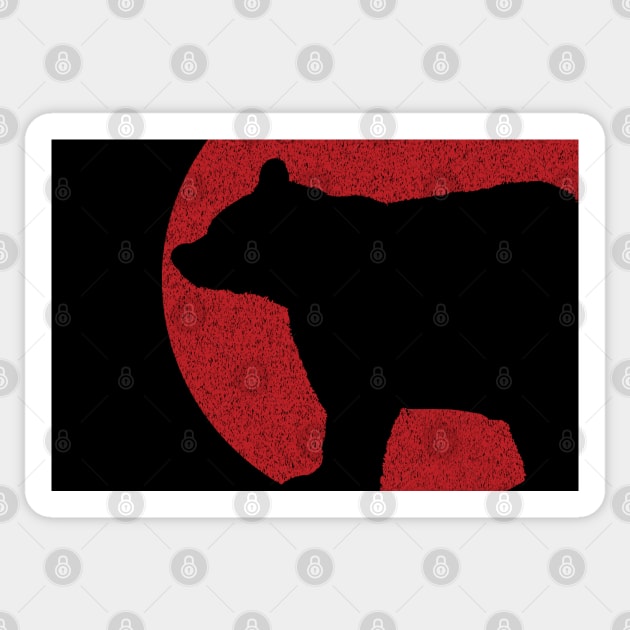 Minimalist Black Bear Silouette on Distressed Red Sun Background Sticker by PelagiosCorner